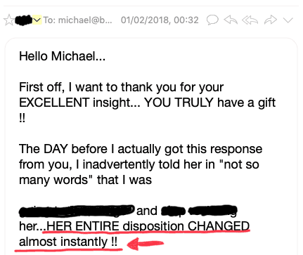 Email from a Breakup Dojo member, sharing good results with repairing relations with his ex